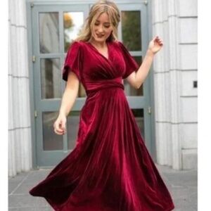 Ivy City Co. Aria velvet wrap dress in Wine